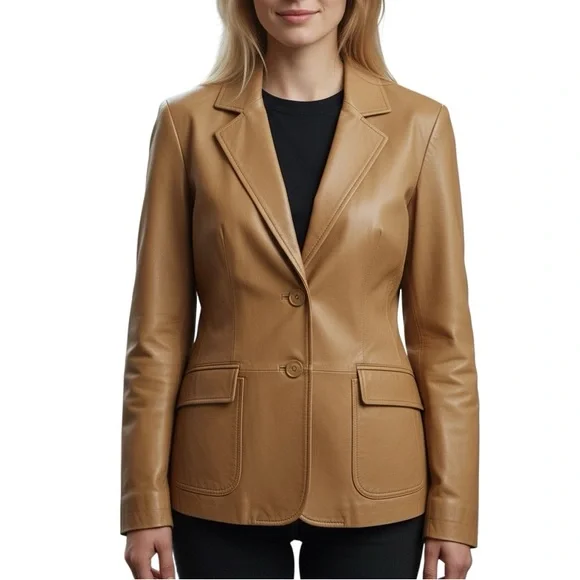 Colebrook Tan Leather Jacket Blazer Size M - Picture 1 of 12